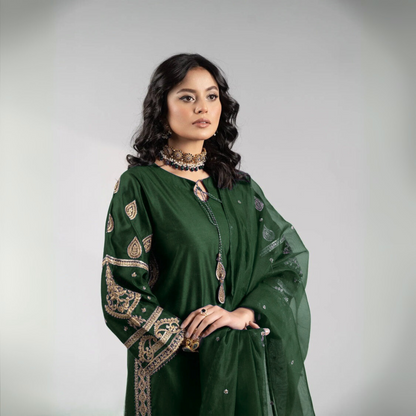 USP-01 Luxury Festive Embroidered Chambray Katan Dress by Sha Posh | Pakistani Dress Asian Clothes