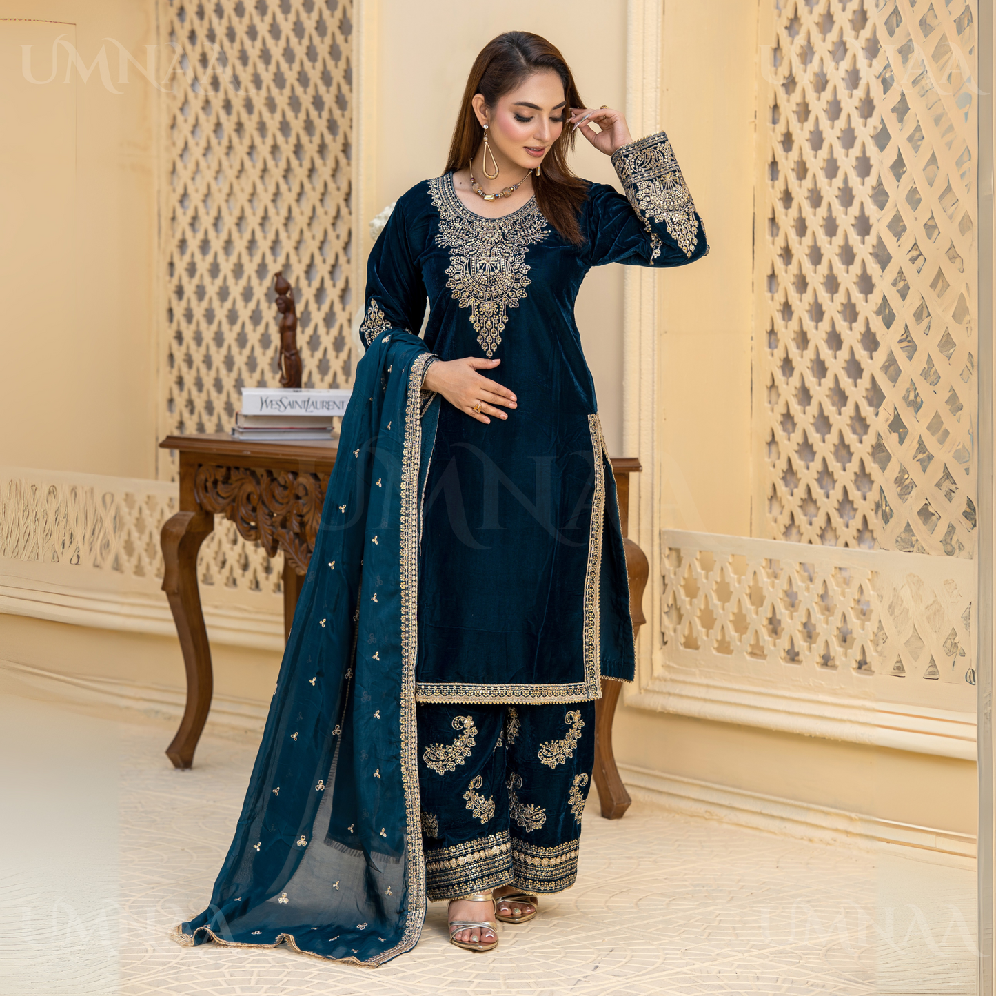 UA-112 Luxury Embroidered Velvet  Ready to Wear Winter Collection by Umnaa