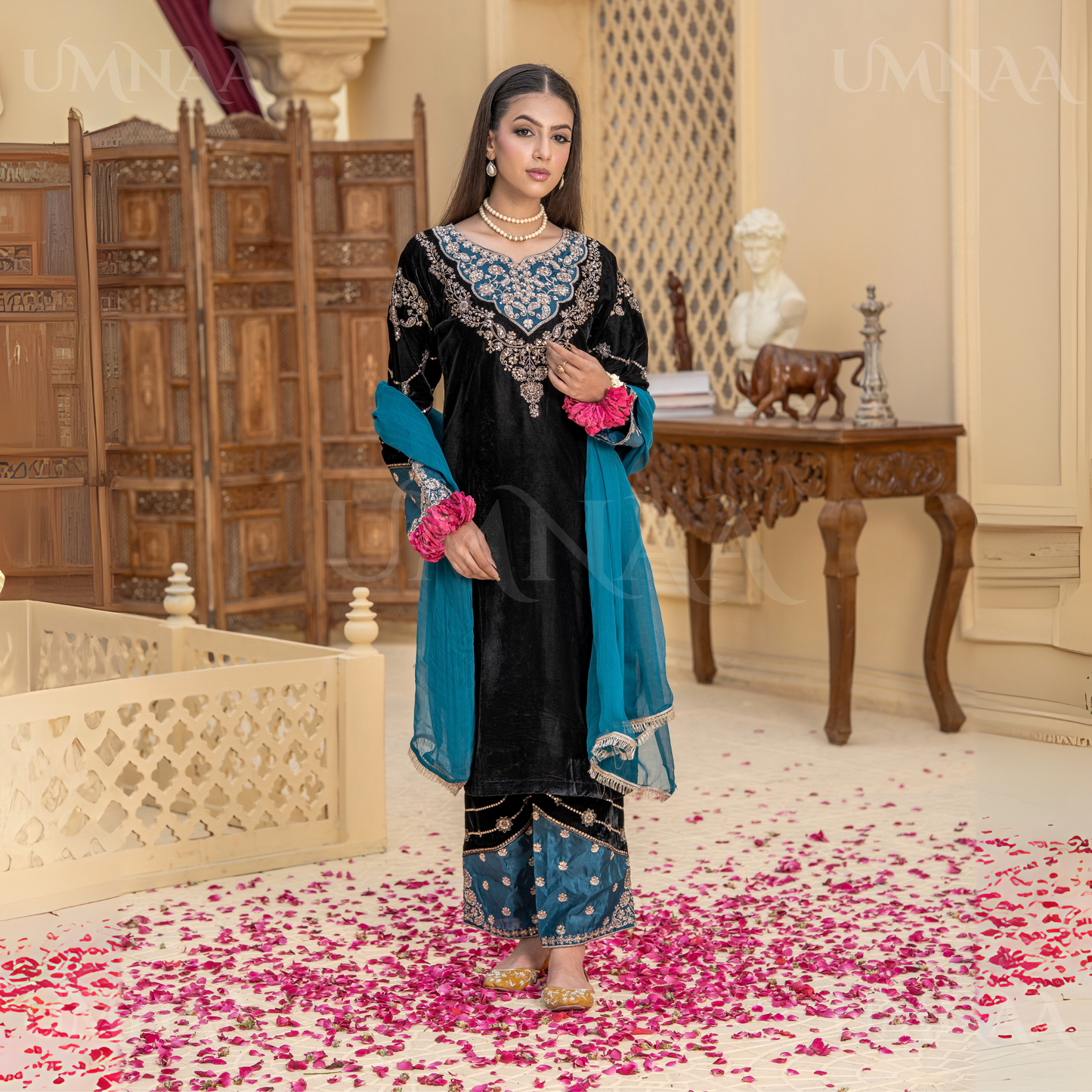 UA-113 Luxury Festive Embroidered Velvet  Winter Collection by Umnaa