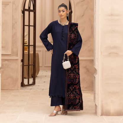 UMS-37 Hanna by Simrans Embroidered Dhanak Dress with Winter Laser Cut Shawl | Ready to Wear | Asian Clothes