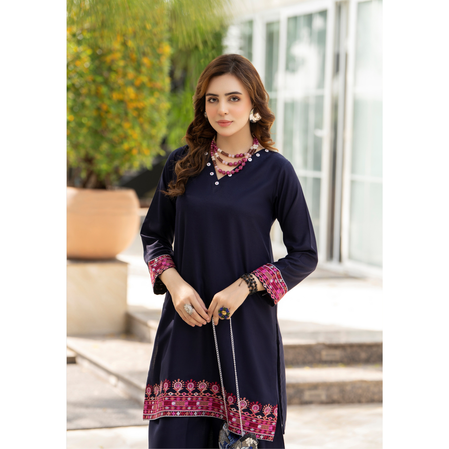 UZA-01 Rang e Elegance by Zaaria 2 Pc Embroidered Dhanak Co-Ords Set