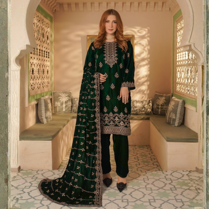 UA-127 Luxury Embroidered Velvet Collection Pakistani Festive Partywear Dress by Umnaa