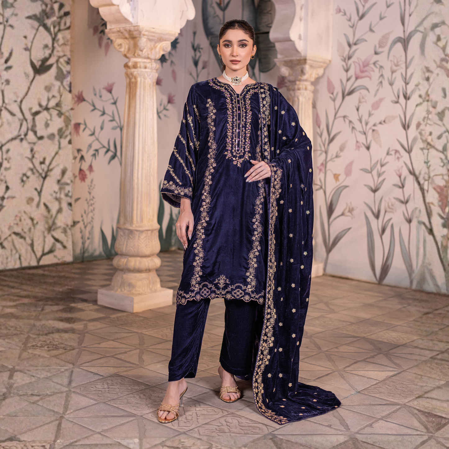 UA-123 Luxury Embroidered Micro Velvet Collection Pakistani Festive Partywear Dress by Umnaa