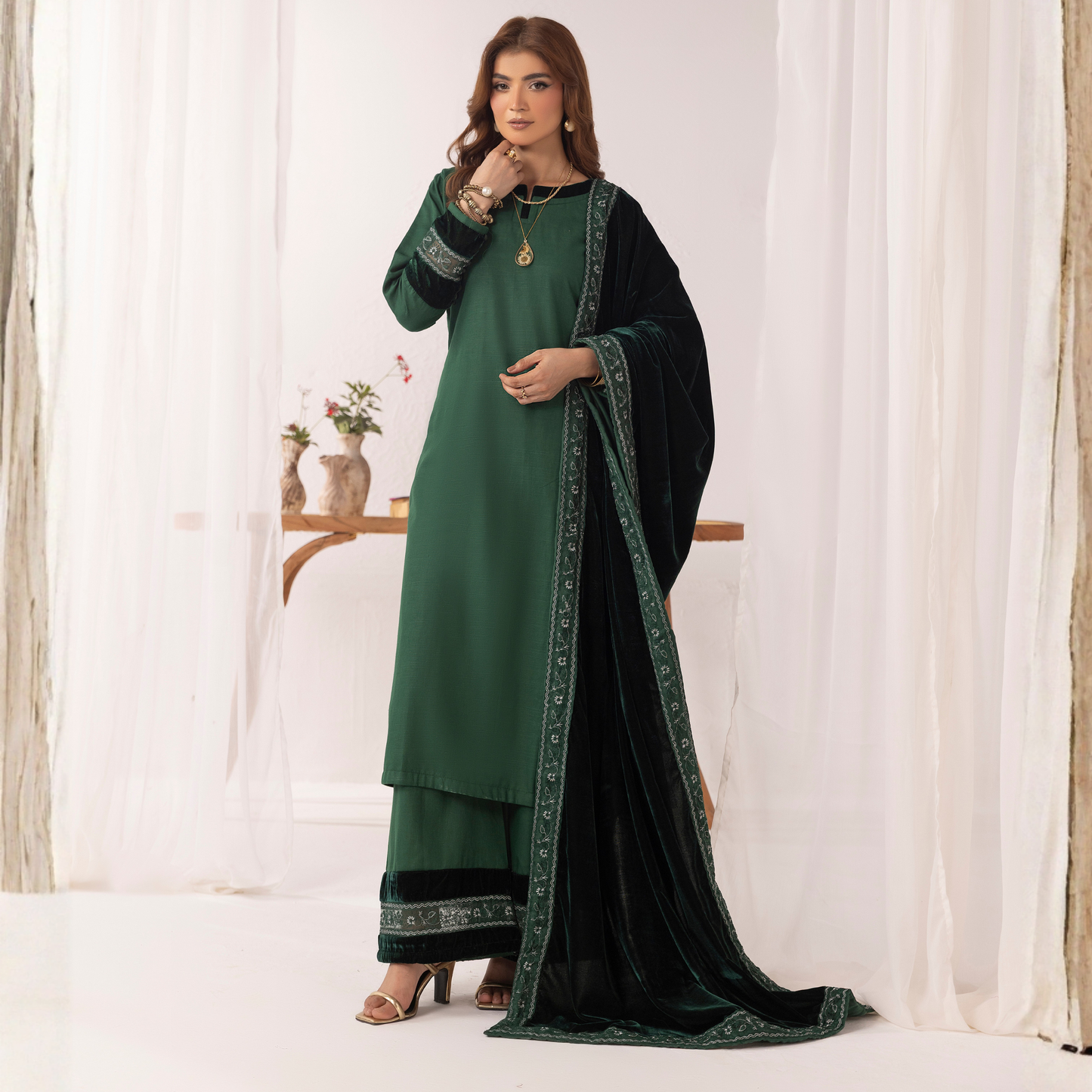 UMS-42 Raqs e bismil khaddar dress with Velvet Shawl by Simrans | Ready to Wear | Asian Clothes