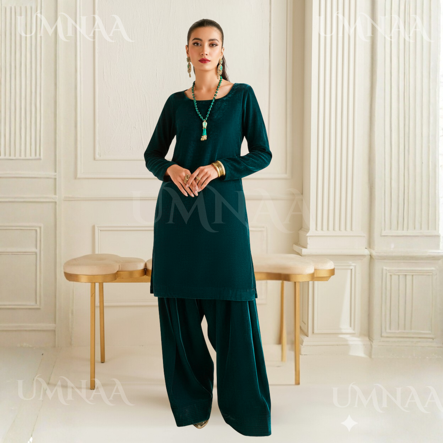 UA-139 Solid Velvet Farshi Shalwar Collection by Umnaa