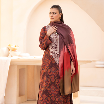 RA-24 Embroidered Printed Dhanak dress with Wool Shawl  by Raniya.h