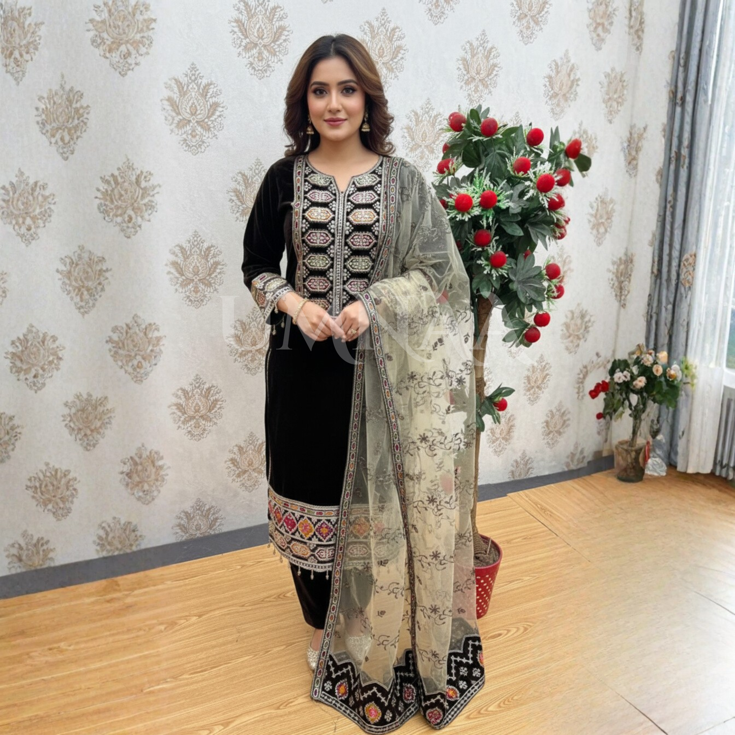 UA-142 Embroidered Luxury Velvet Collection by Umnaa | Asian clothes