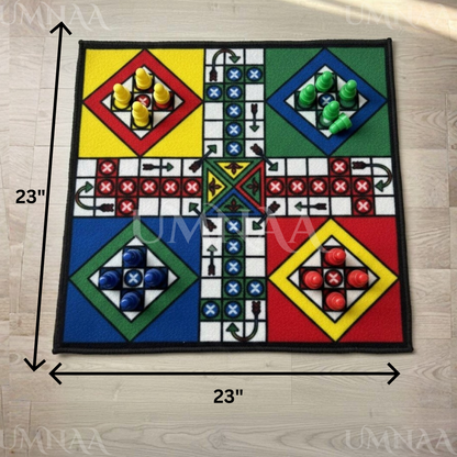 Ludo Carpet Mat – Soft Foldable Ludo Game Rug with 2 Dice & Full Token Set | Large Floor Ludo Board