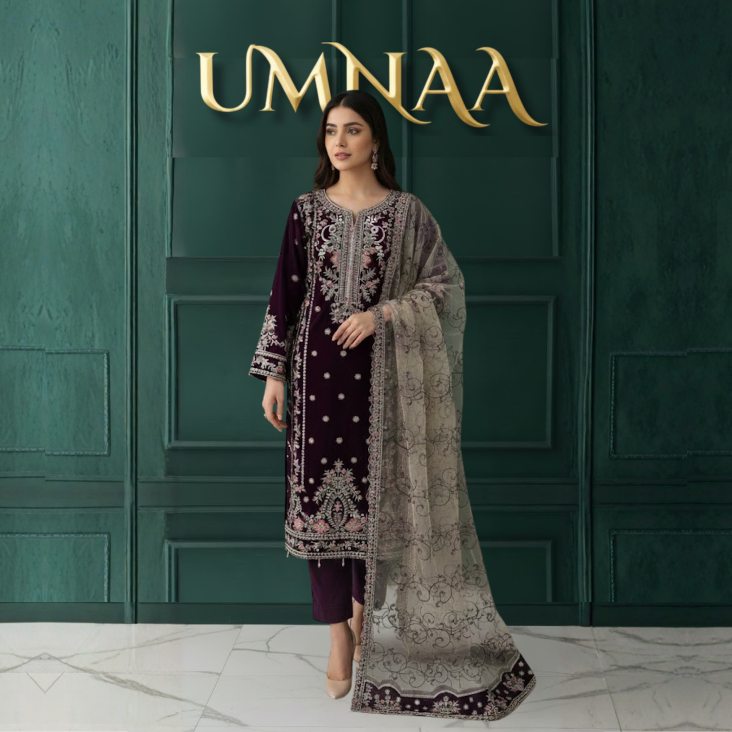 UA-150 Embroidered Luxury Velvet Collection by Umnaa | Asian clothes