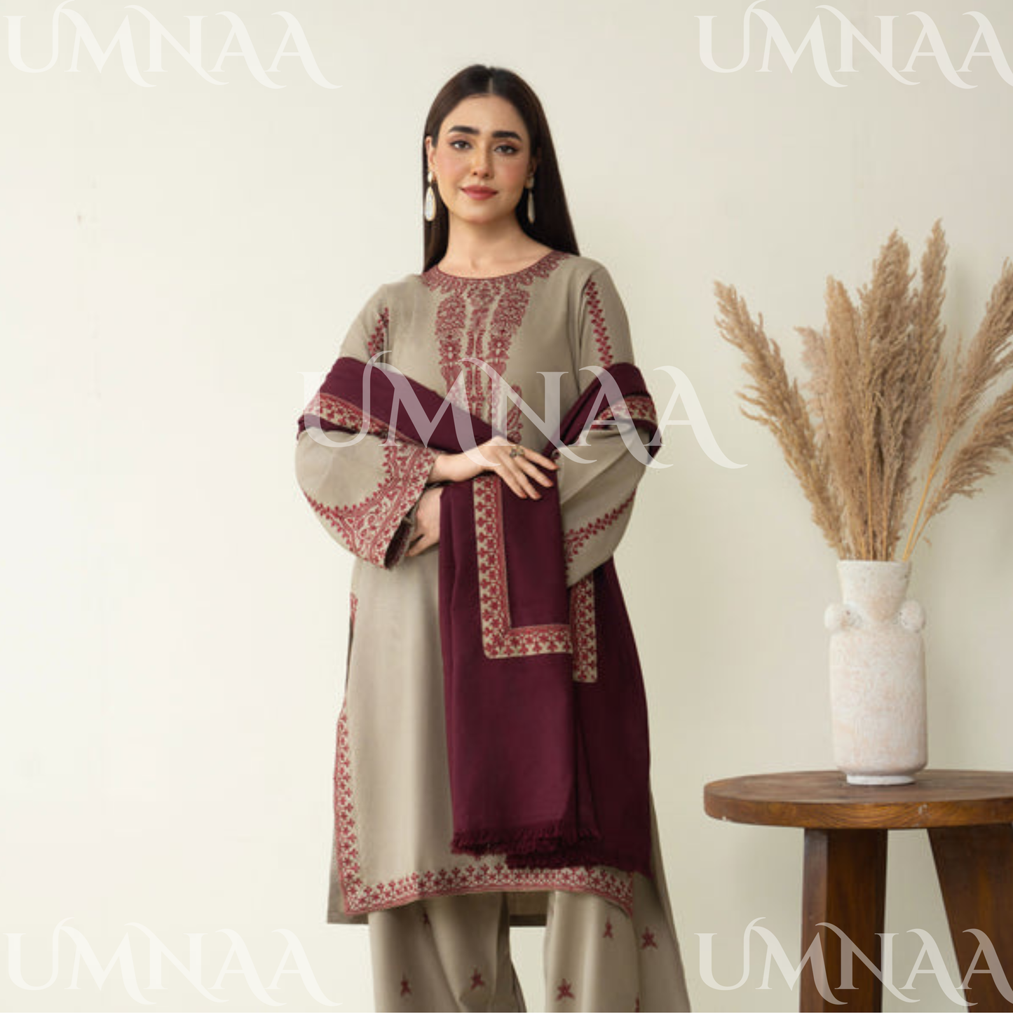 UA-151 Embroidered Winter Wear with Farshi Shalwar and Shawl Collection by Umnaa | Asian clothes