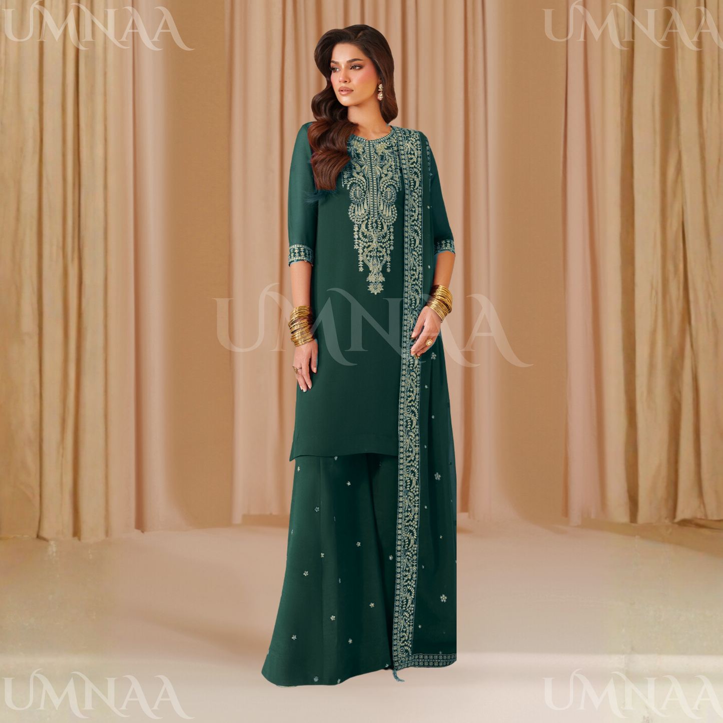 UA-133 Luxury Embroidered Chiffon Party Wear Asian sharara dress 3 Pc | Ready to Wear | Umnaa