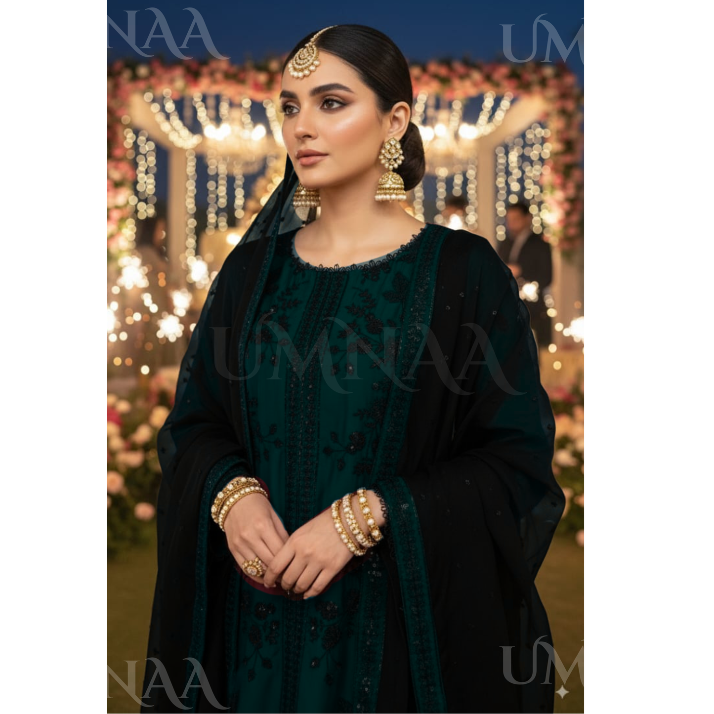 UA-158 Embroidered Slub Linen Farshi Shalwar dress by umnaa