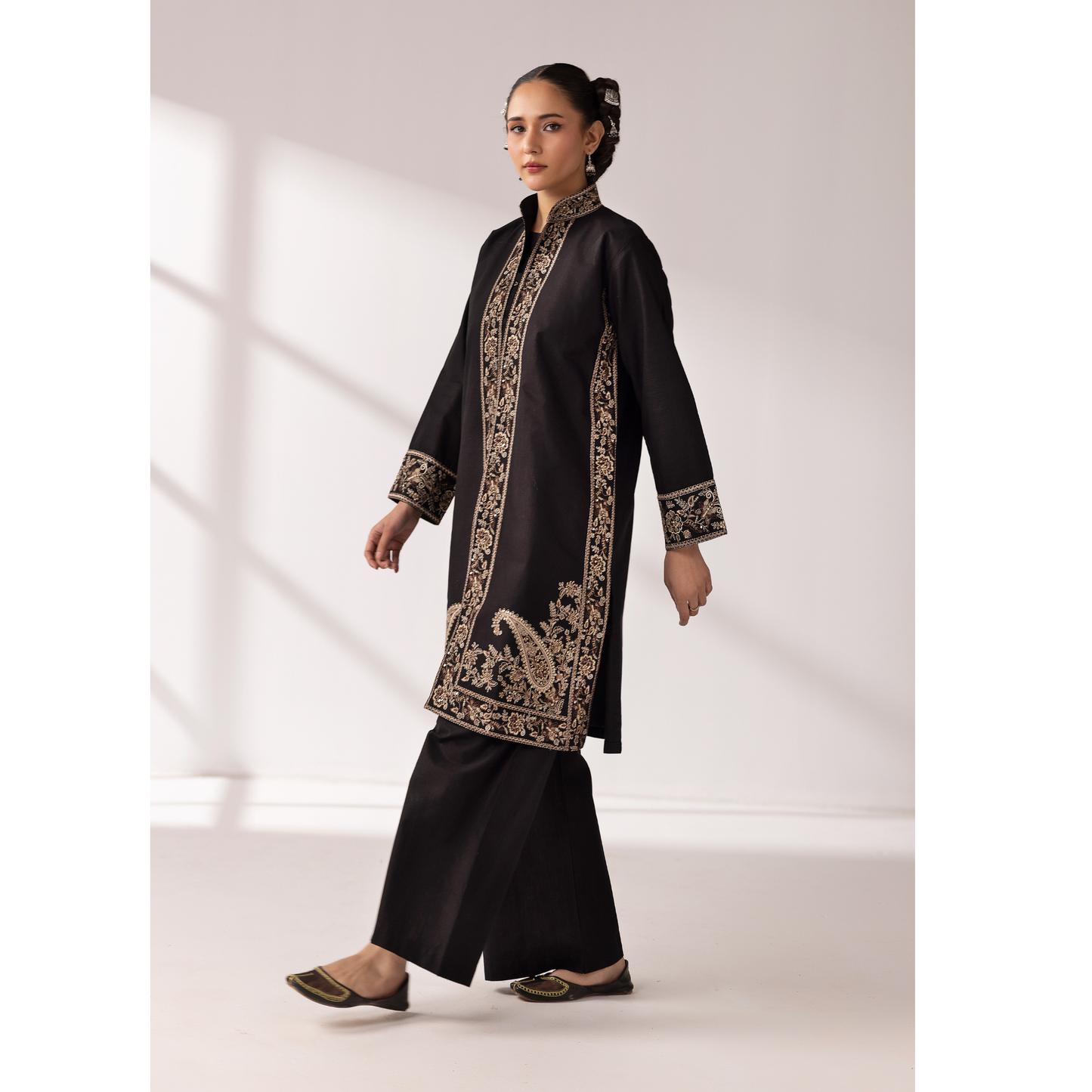 UMS-51 Maria.B inspired Embroidered Khaddar Jacket style dress with chiffon Duppatta by Simrans