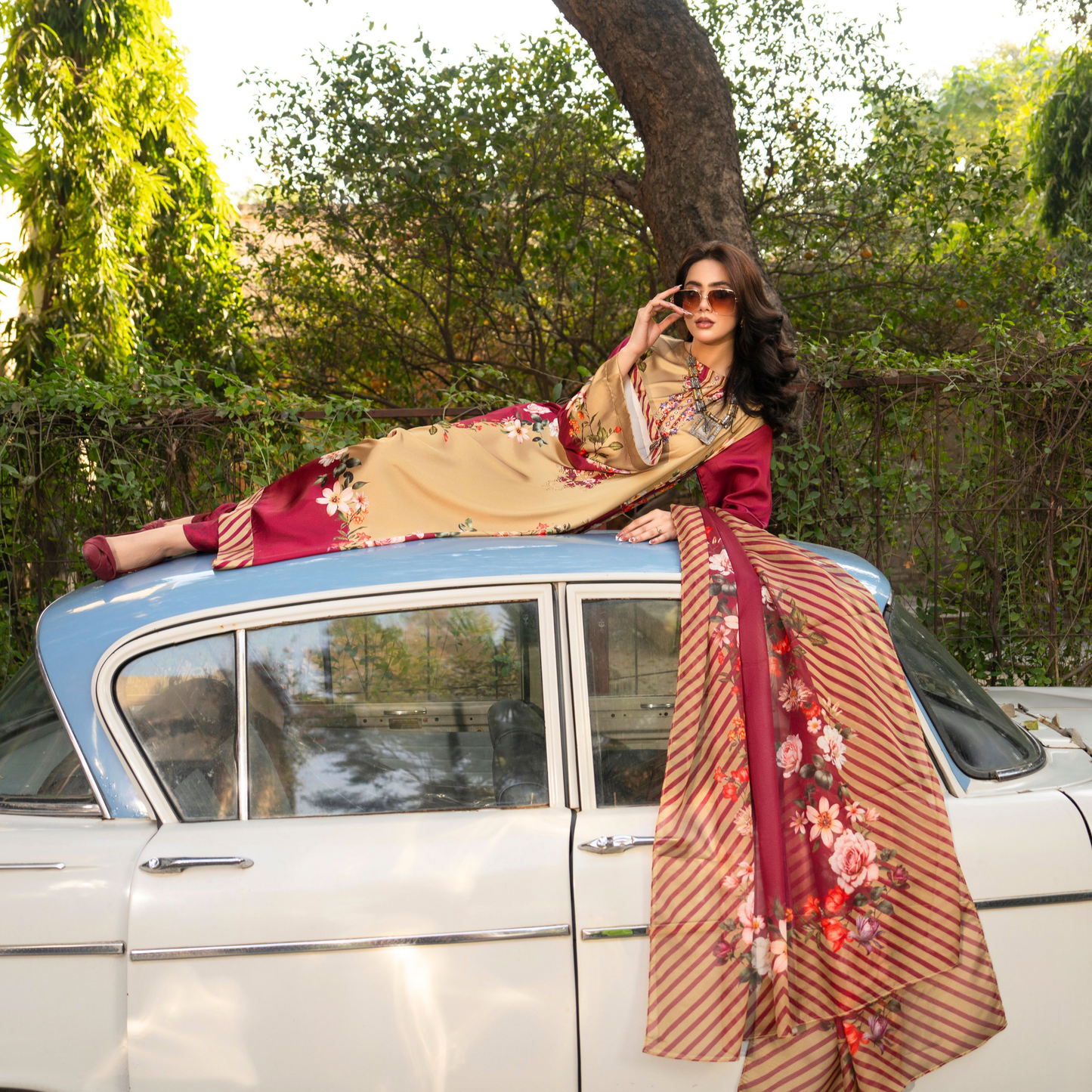 "Eliana" Embroidered Printed Shamooz Silk by Karma Collection | Asian Clothes | Eid