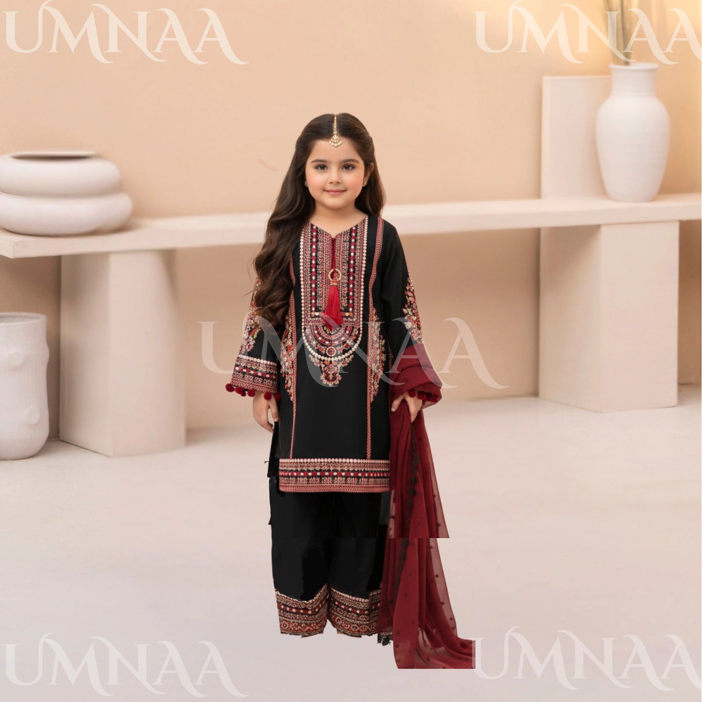UA-164 Embroidered Slub Linen Mother Daughter Festive Collection by Umnaa