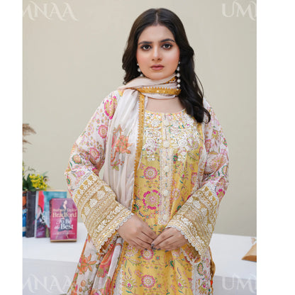 UA-173 Embroidered Linen 3 Pc | Ready to Wear | Asian Clothes by Umnaa