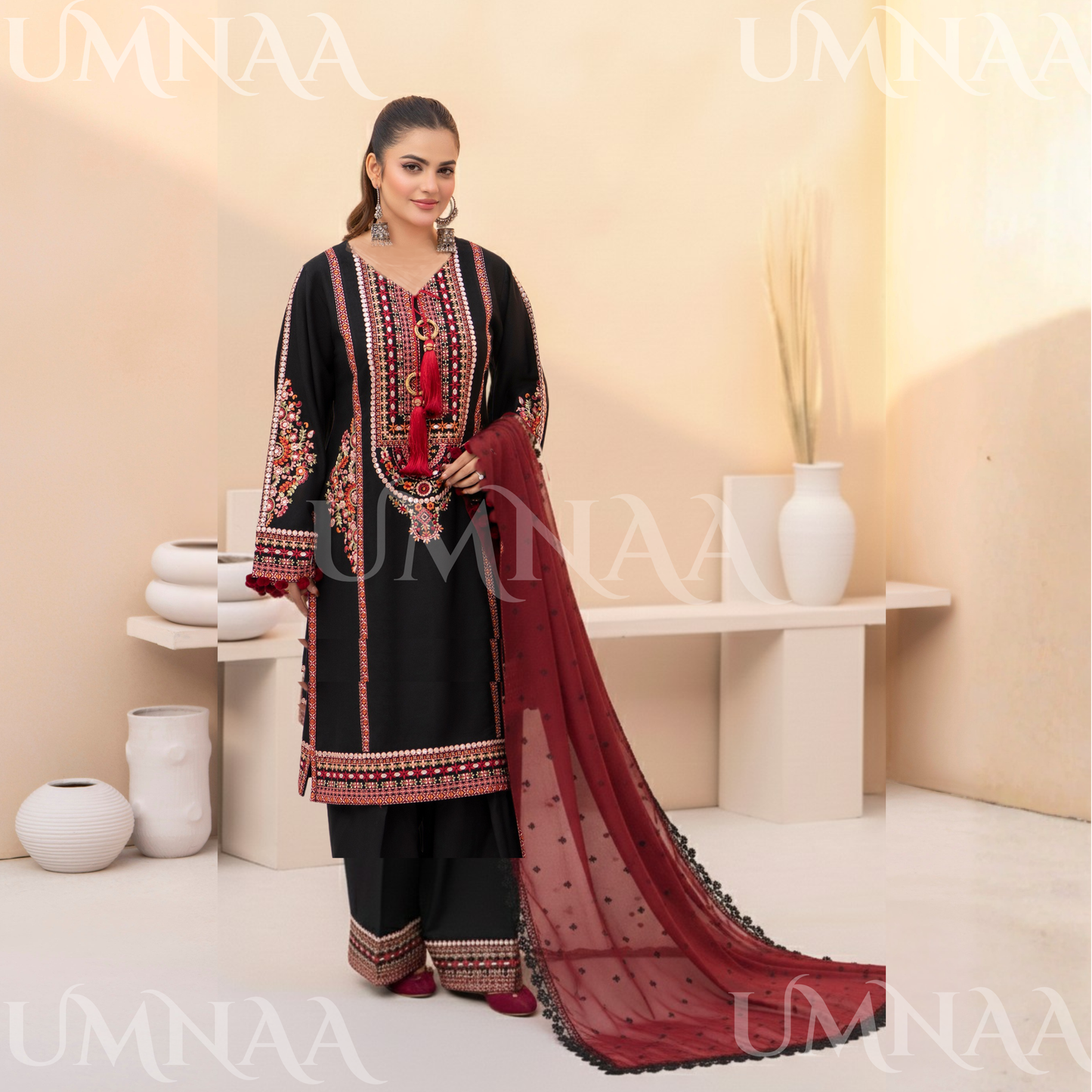 UA-174 Embroidered Slub Linen Mother Daughter Festive Collection by Umnaa