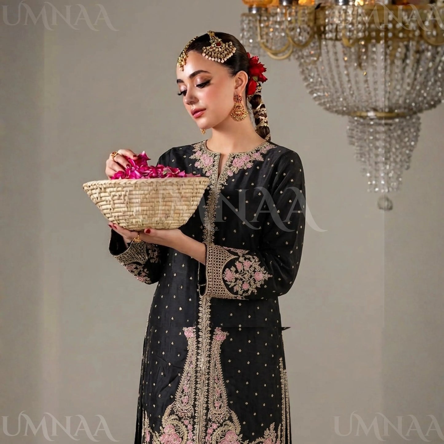 UA-182 Embroidered Viscose 3 Piece Suit with Organza Dupatta | Elegant Pakistani Party Wear by Umnaa
