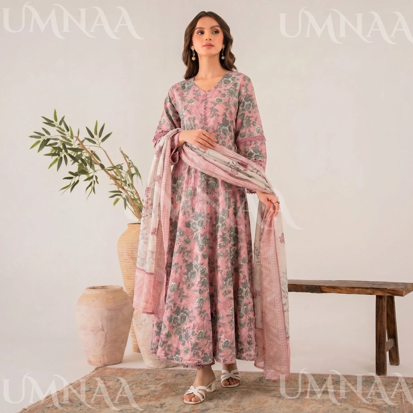UA-197 Printed Poly Lawn frock 3 Pc Collection Ready to Wear Pakistani Asian clothes