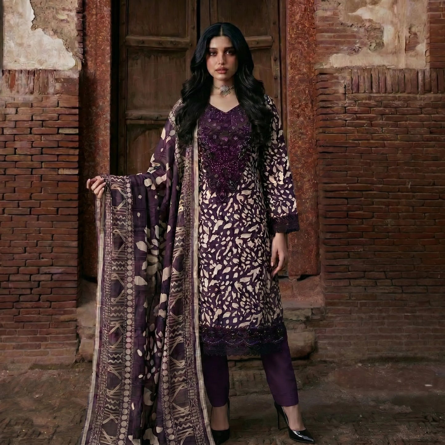 UA-198 Embroidered Printed Poly Silk Lawn Collection by Umnaa | Ready to Wear | Asian Clothes