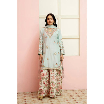 UMRZ-60 Maharani Festive Embroidered Linen with printed Sharara collection by Rangz | Ready to Wear Pakistani Asian clothes