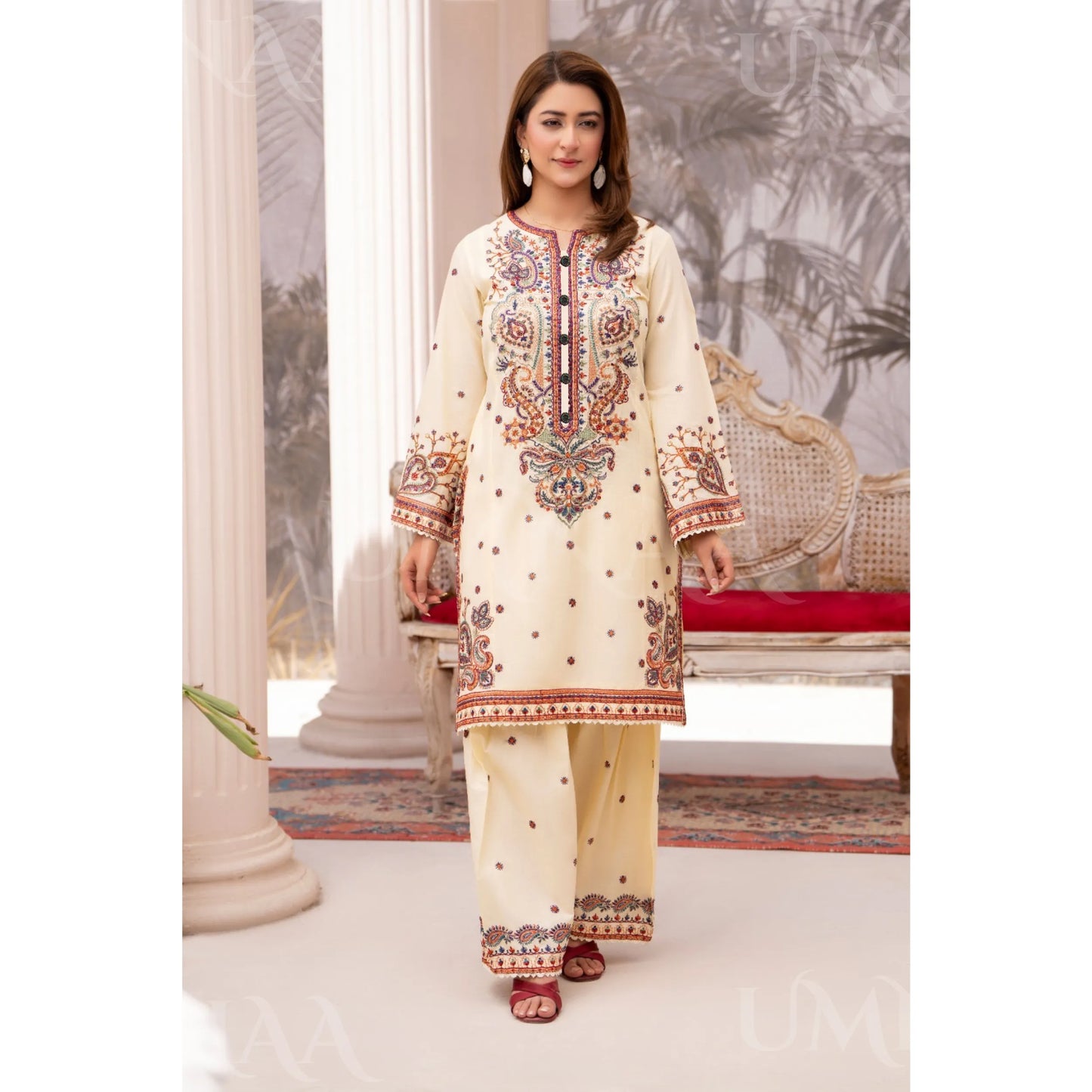 UA-188 Embroidered Cotton dress by Umnaa | Ready to Wear | Pakistani Asian Clothes