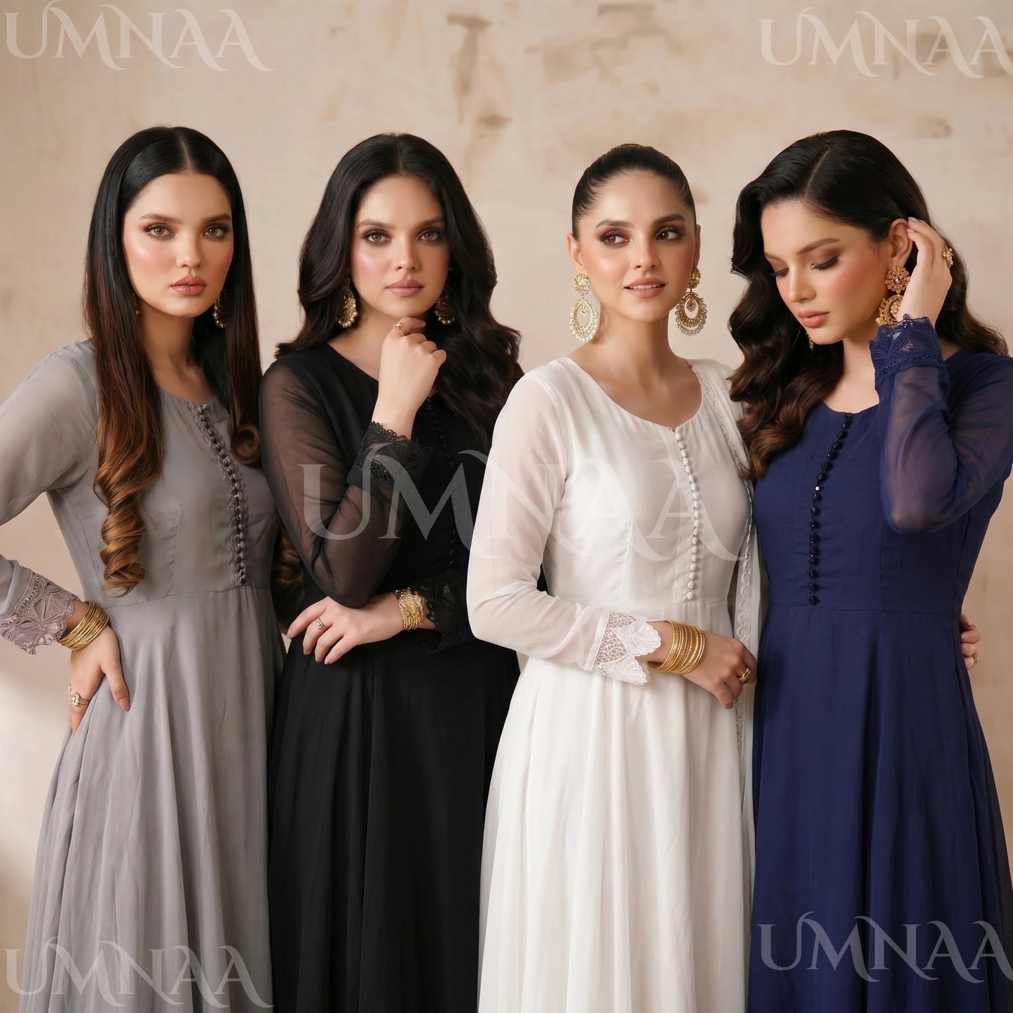 UA-204 Luxury Embroidered Chiffon Frock Collection 3 Pc | Ready to Wear | Umnaa