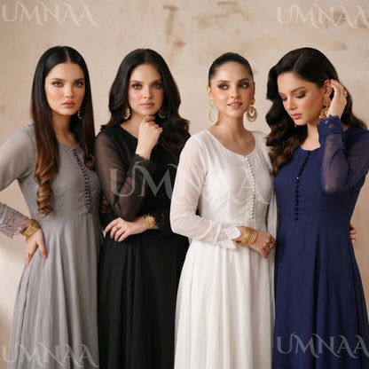 UA-204 Luxury Embroidered Chiffon Frock Collection 3 Pc | Ready to Wear | Umnaa