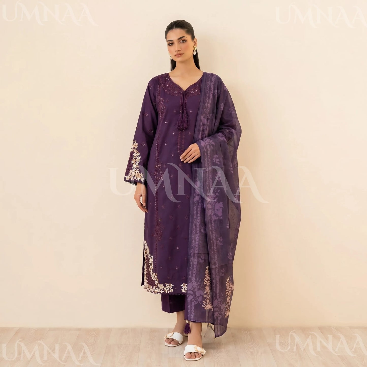 UA-209 Embroidered Cambric Cotton Collection by Umnaa | Ready to Wear Pakistani Asian clothes