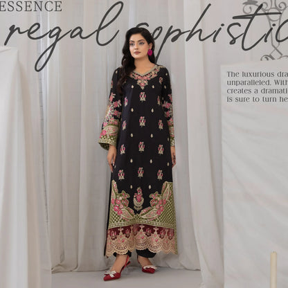 UTT-23 Embroidered Viscose Linen Kaftan Style 2 Piece Co Ord Set Collection by Traditional Thread