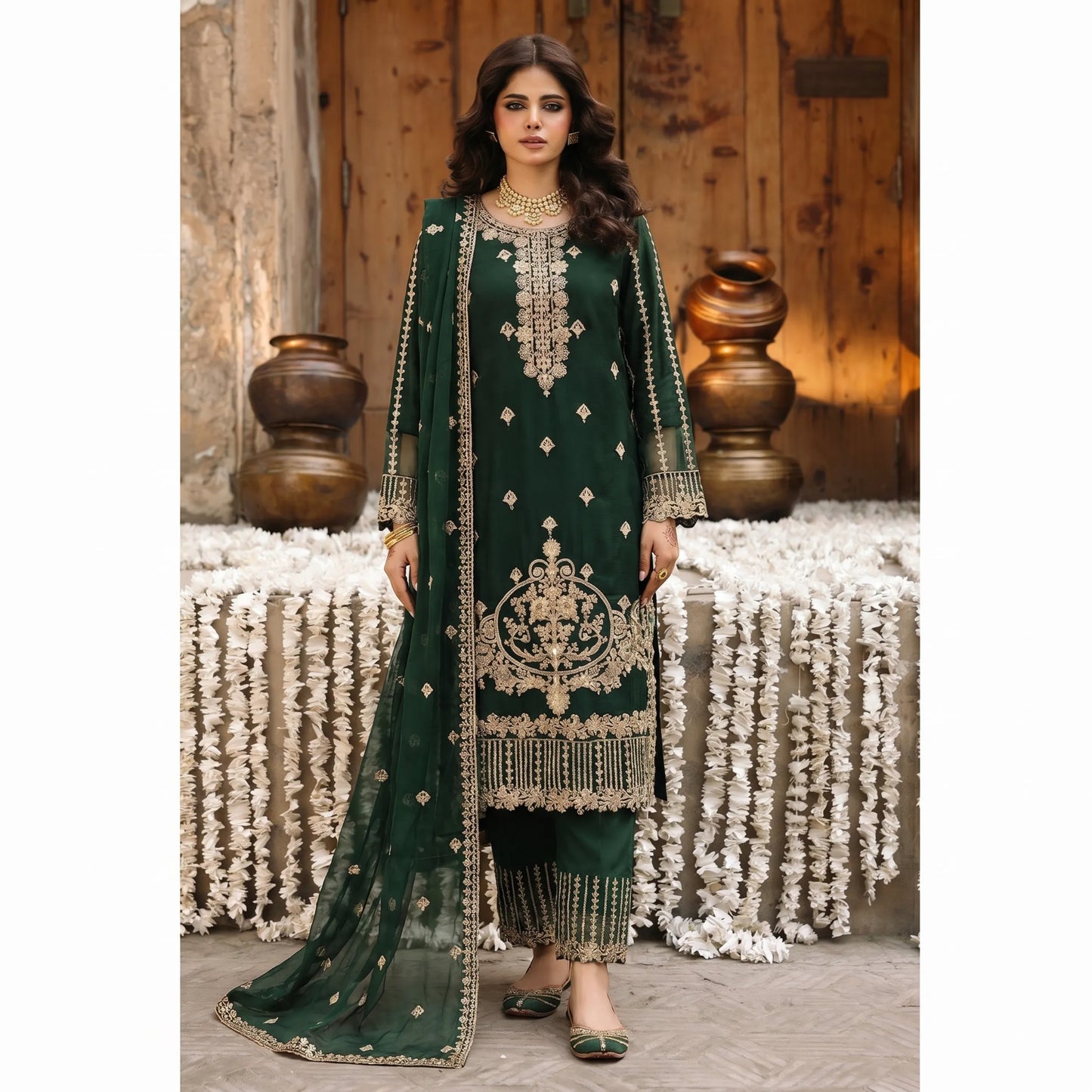 U-73 3 Pc women's Embroidered Chiffon salwar kameez Pakistani Indian fashion Traditional Womenswear Festive collection-UMNAA