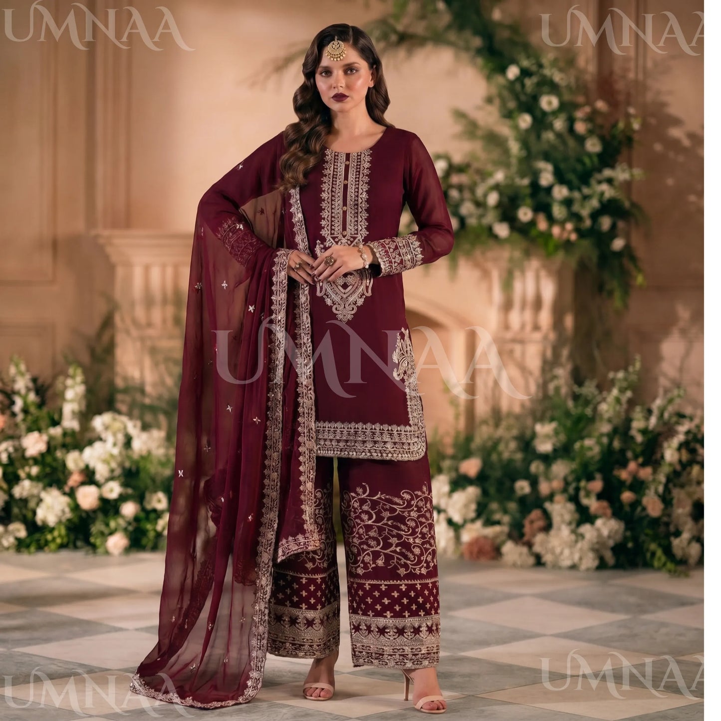 UA-210 Embroidered Chiffon Sharara Festive Collection by umnaa | Ready to Wear Pakistani Asian clothes