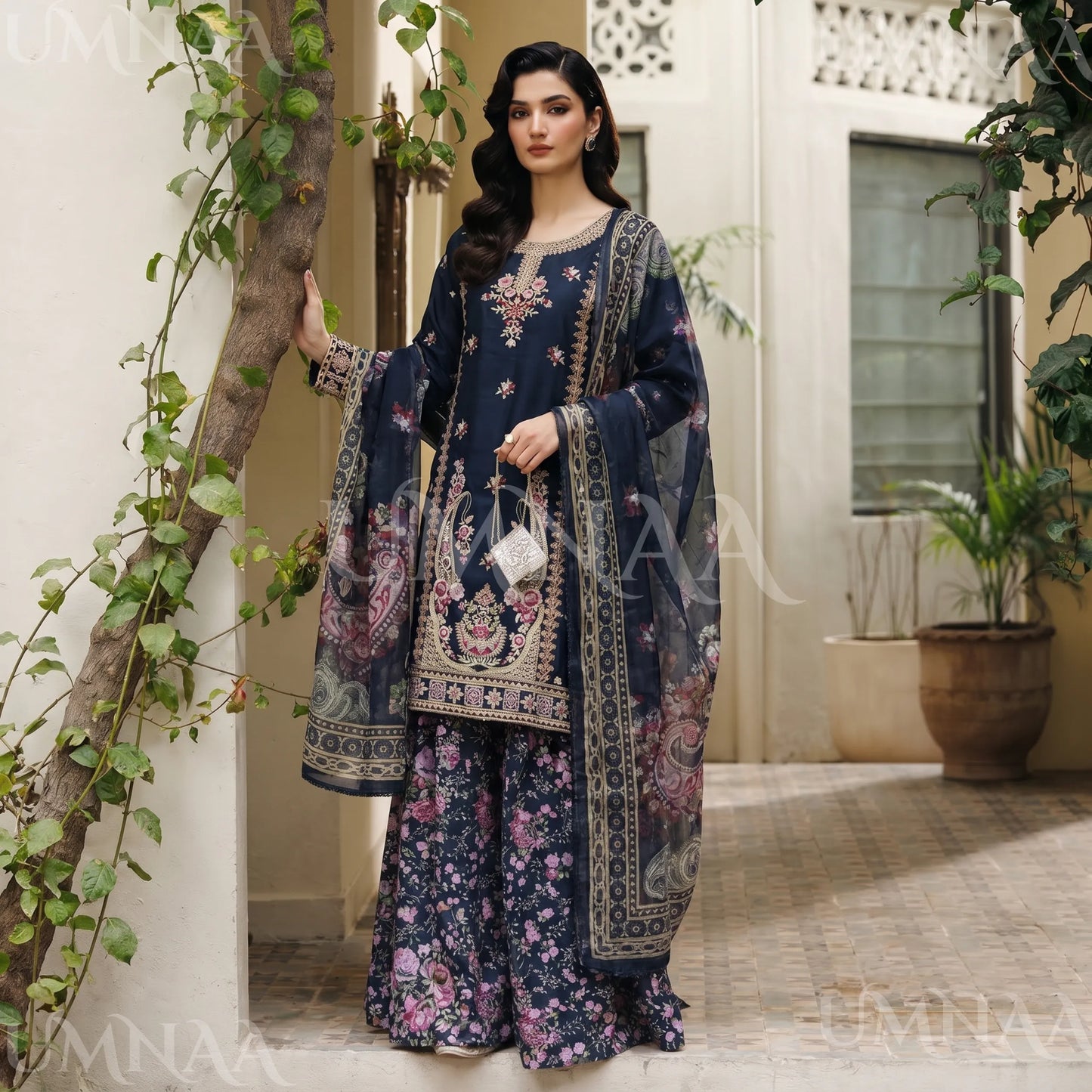 UA-211 Embroidered Viscose with Cotton Silk Sharara collection by Ready to Wear Pakistani Asian clothes