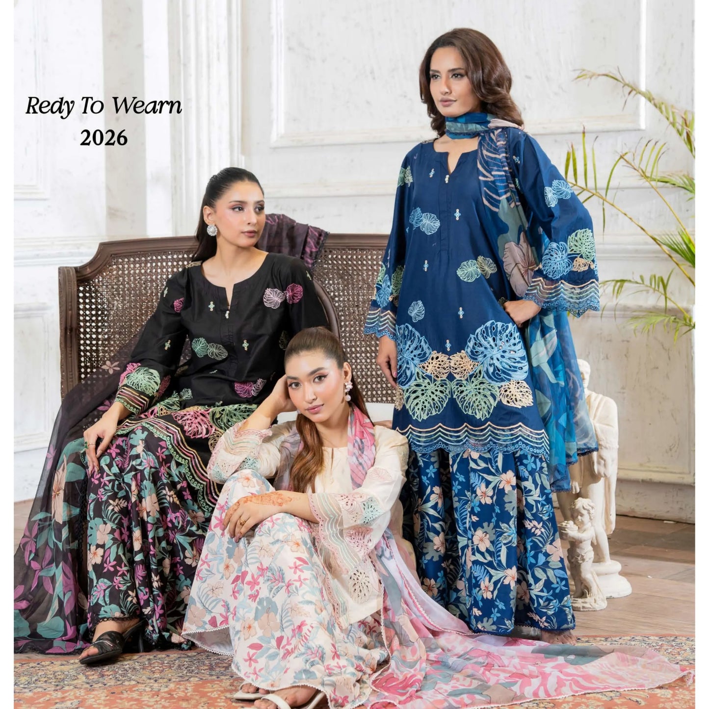 UMRZ-61 "Riwayat" by Rangz Embroidered Cotton with poly Lawn Sharara Festive collection| Ready to Wear Pakistani Asian clothes