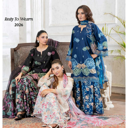 UMRZ-61 "Riwayat" by Rangz Embroidered Cotton with poly Lawn Sharara Festive collection| Ready to Wear Pakistani Asian clothes