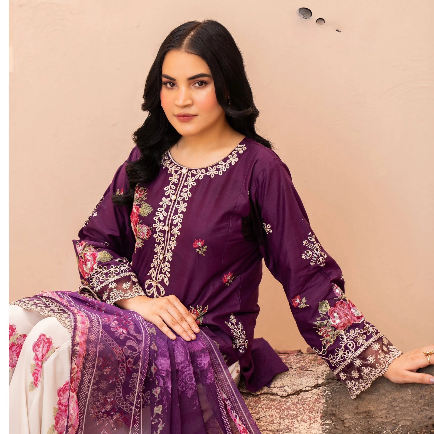 UMRZ-62 "Crimsons" by Rangz Embroidered Cotton with poly Lawn Sharara Festive collection| Ready to Wear Pakistani Asian clothes