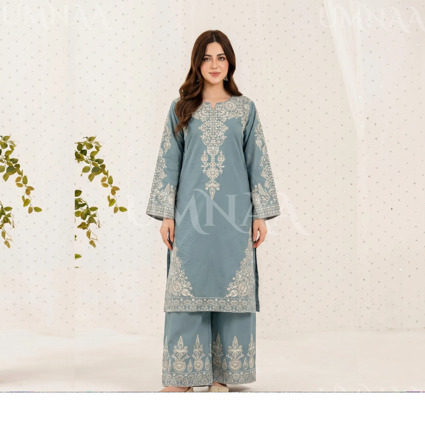 UA-222 Embroidered Cotton Ready to Wear Collection Pakistani Asian Women | 3 Piece Shirt Trouser Duppata by Umnaa