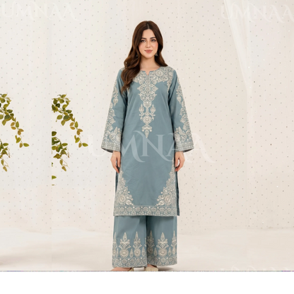 UA-222 Embroidered Cotton Ready to Wear Collection Pakistani Asian Women | 3 Piece Shirt Trouser Duppata by Umnaa
