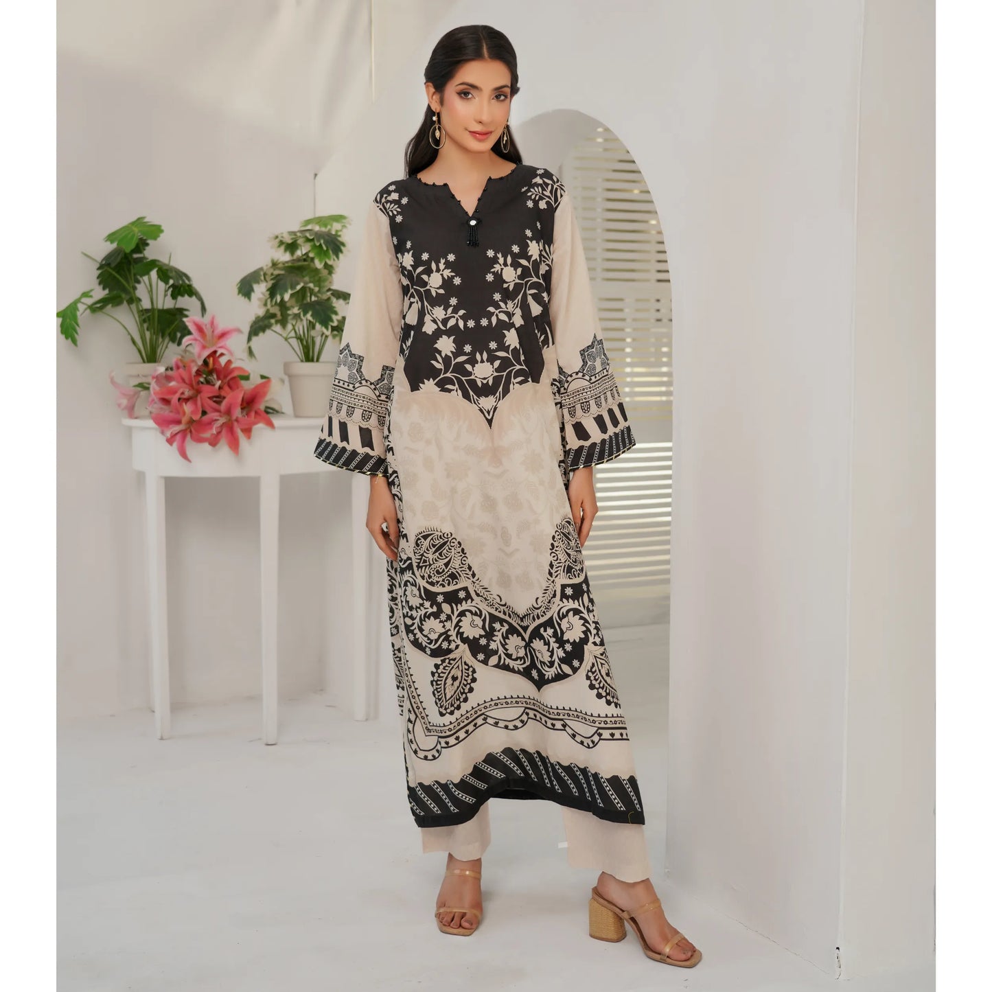 UMS-64 Pakistani Printed Lawn Kaftan Style 2 Piece Suit – Casual Summer Collection by Simrans