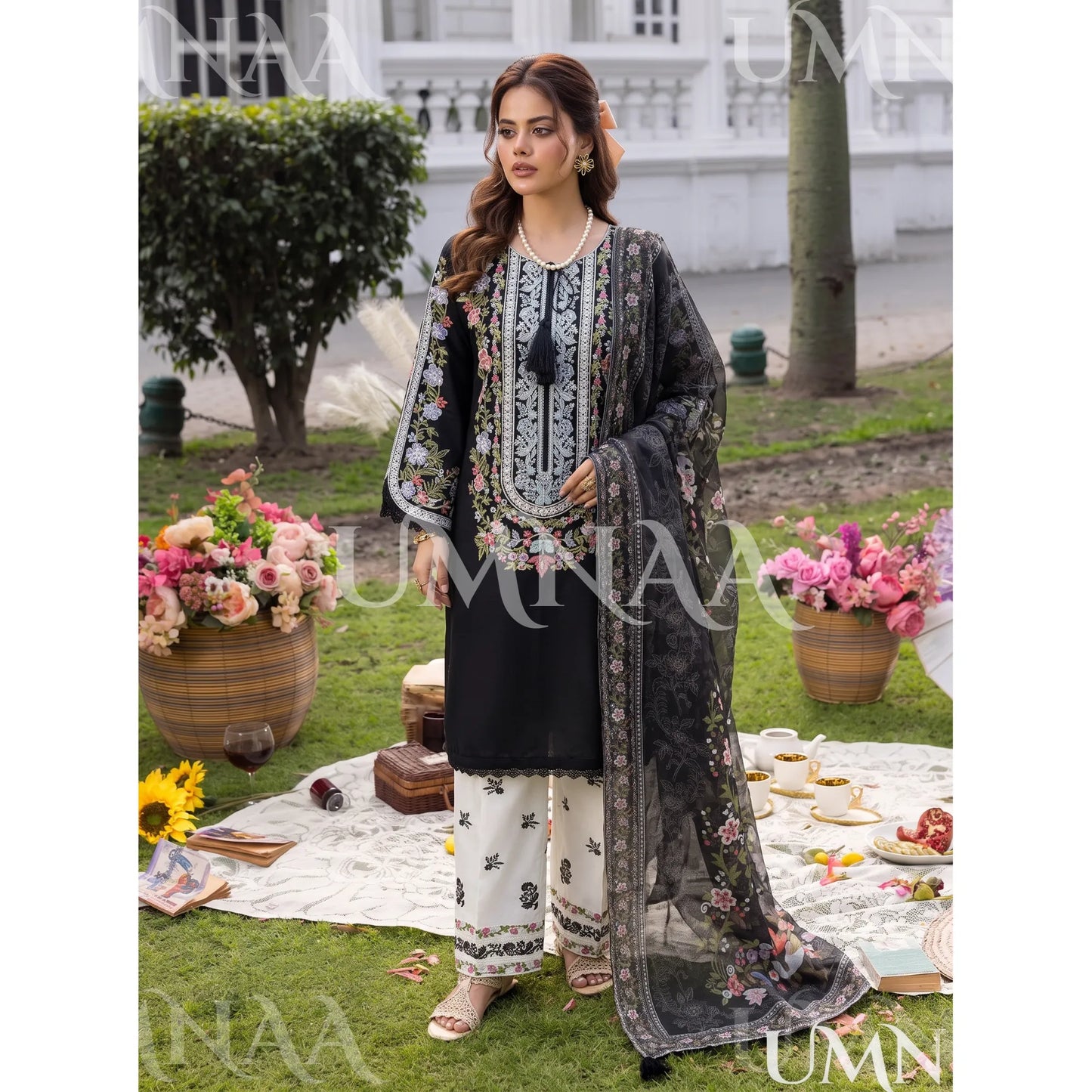 UA-246 Embroidered Cotton 3 Pc Collection Ready to Wear Pakistani Asian clothes by Umnaa