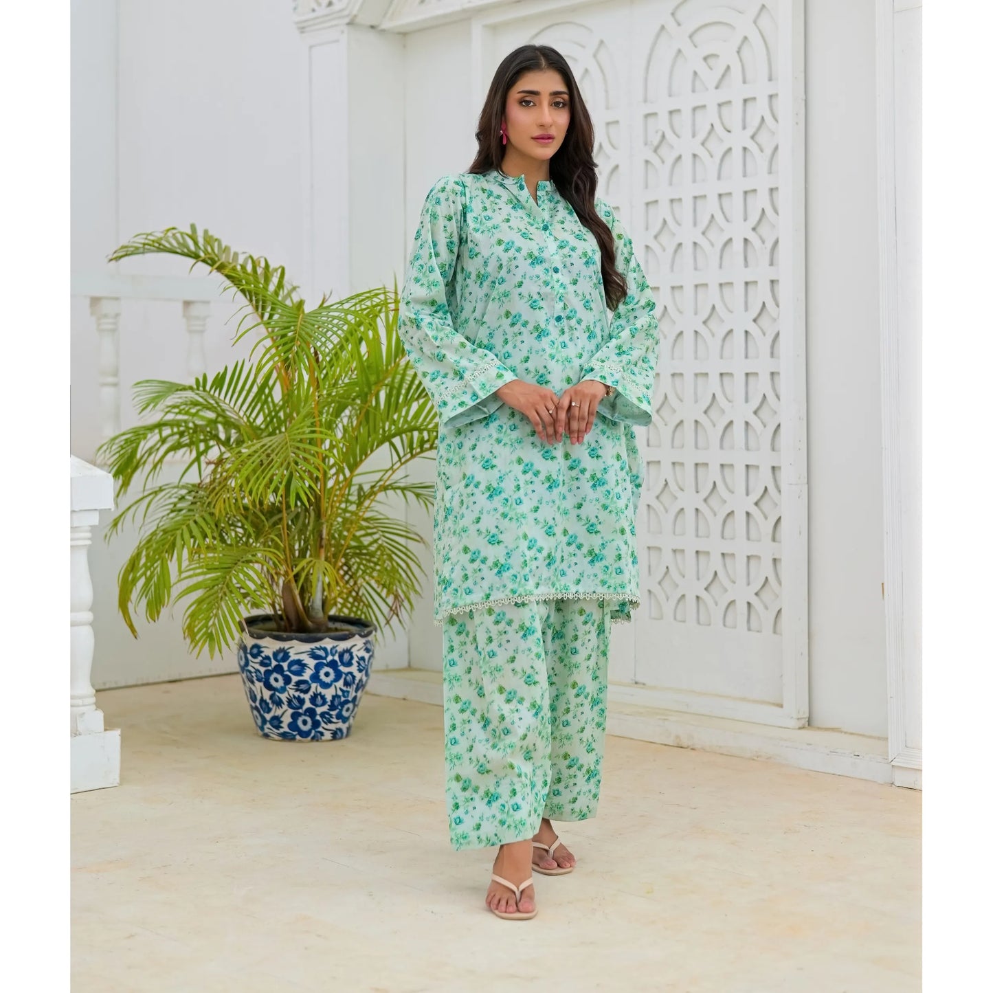 UA-248 Printed Lawn 2 Piece Co-Ord Set | Soft Breathable Summer Outfit | Casual Matching Shirt & Trouser Set by Umnaa