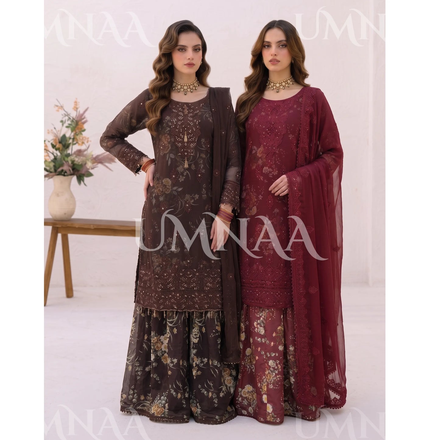 UA-249 Embroidered Chiffon Sharara Collection by Umnaa