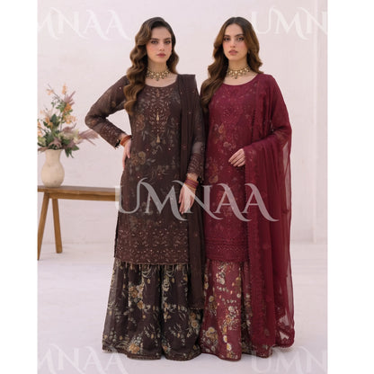 UA-249 Embroidered Chiffon Sharara Collection by Umnaa