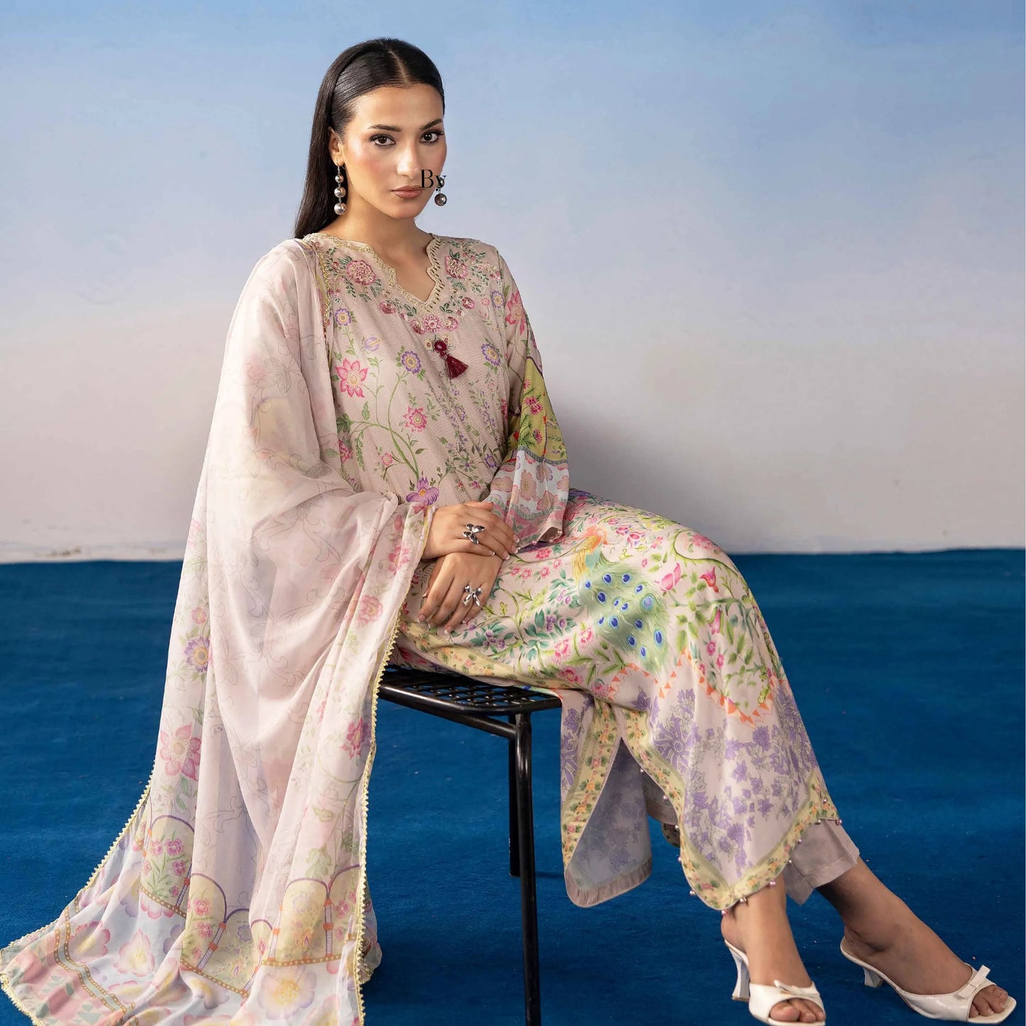 UMS-67 Ethnic Rozana by Simrans Poly Lawn Kaftan Co Ords set