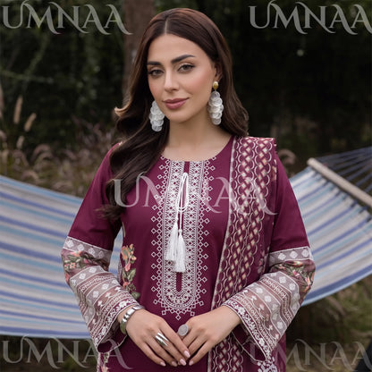 UA-256 Embroidered Cotton 3 Pc Collection Ready to Wear Pakistani Asian clothes by Umnaa