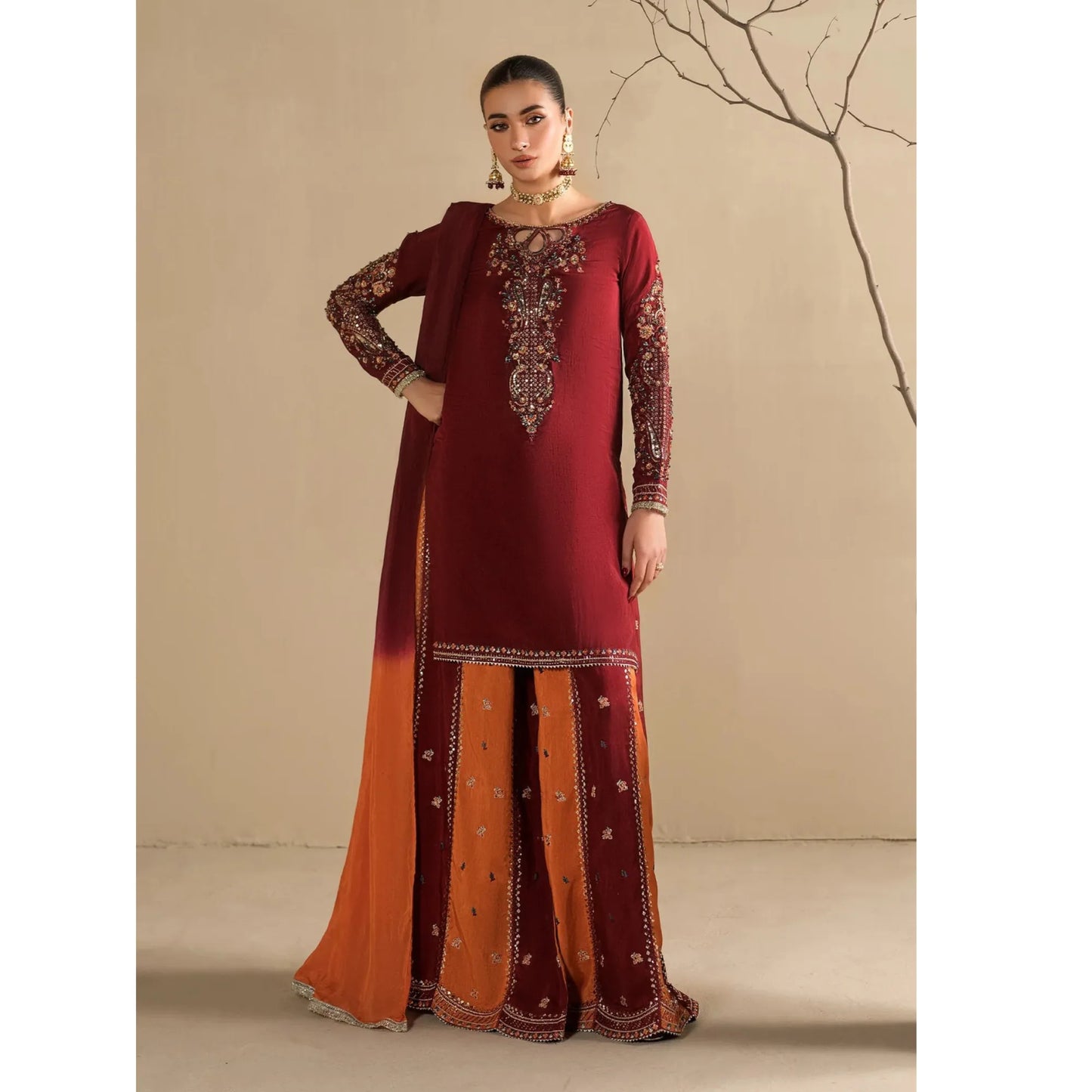 UA-282 Embroidered Raw Silk Luxury Sharara Collection | Umnaa
