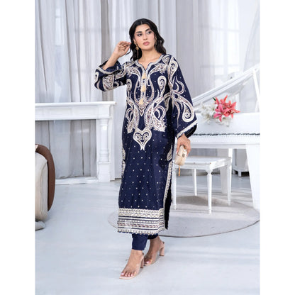 UA-286 Embroidered Viscose Silk Co-Ords Set | Umnaa