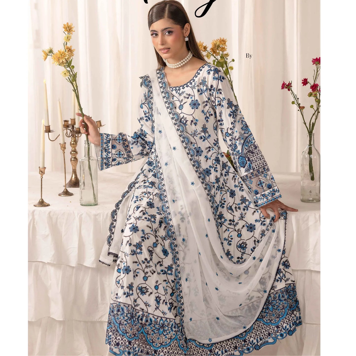 UMS-69 "Aaliya by" Simrans Embroidered Linen frock 3 Pc