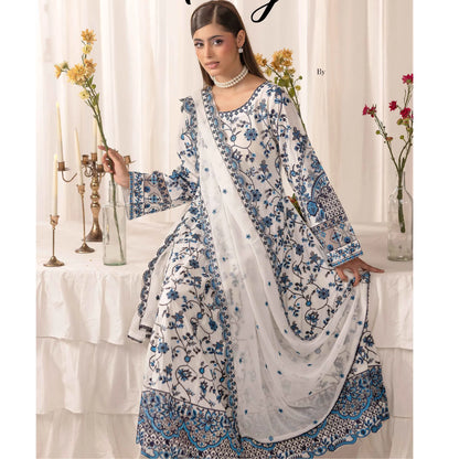 UMS-69 "Aaliya by" Simrans Embroidered Linen frock 3 Pc