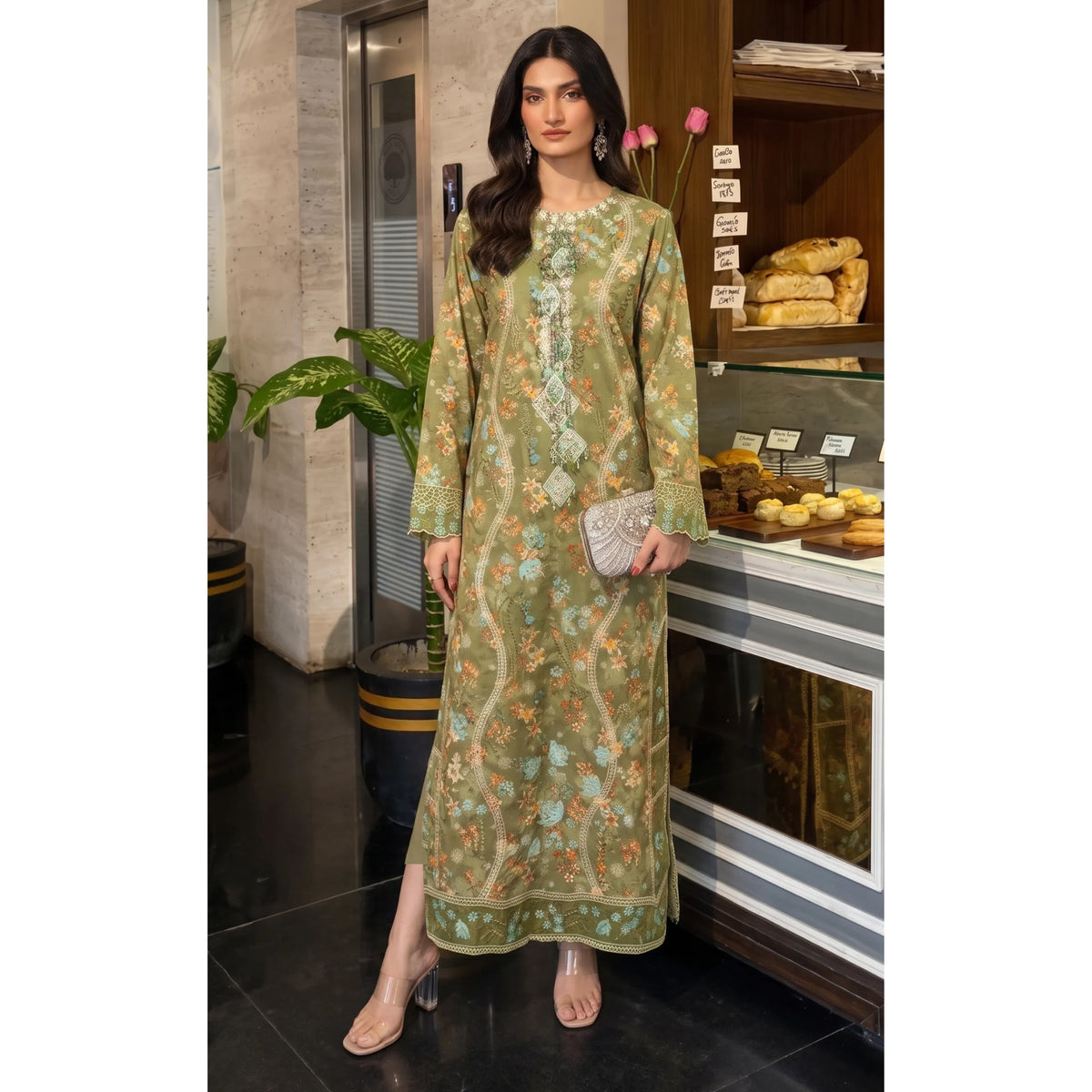 UGL-01 Embroidered Printed Lawn Kaftan 2 Piece Set | Guzel